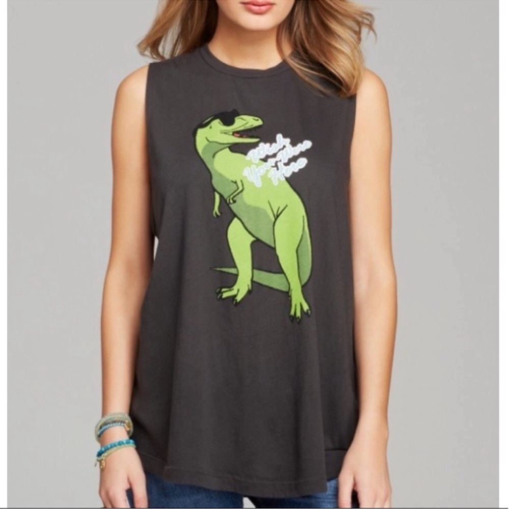 Wildfox Wish You Were Here Dinosaur Oversized Muscle Tank size Small